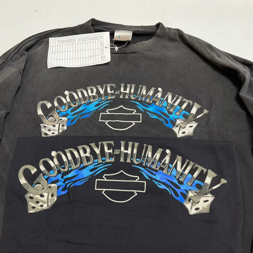 Printing proofing SAINT Mxxxxxx LS TEE/BTFL BASTARS/BLK flame dice distressed retro long sleeves washed black S-XL